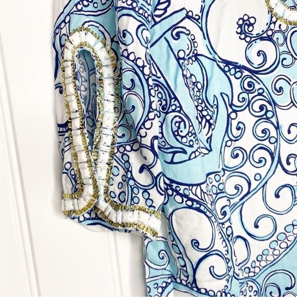 Lilly Pulitzer Sarah Beaded Tunic Dress Spa Blue Shape Up Ship Out XS Coastal - Picture 4 of 7